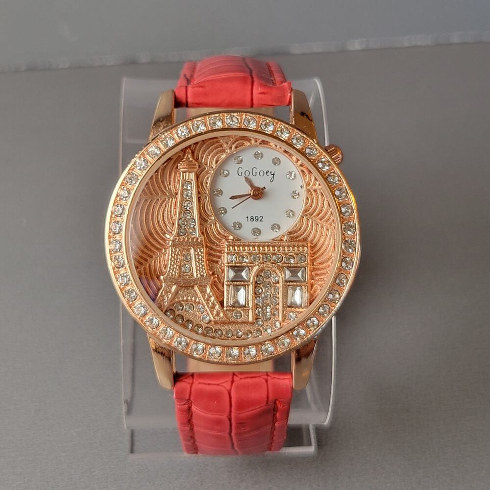 GoGoey Paris Eiffel Tower Watch Crystal Accents Red Strap Quartz 38mm Women’s
